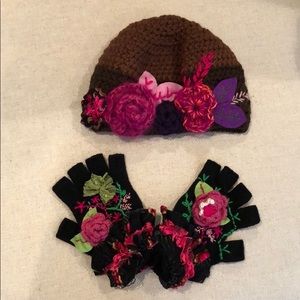 Boho Hat and Fingerless glove set